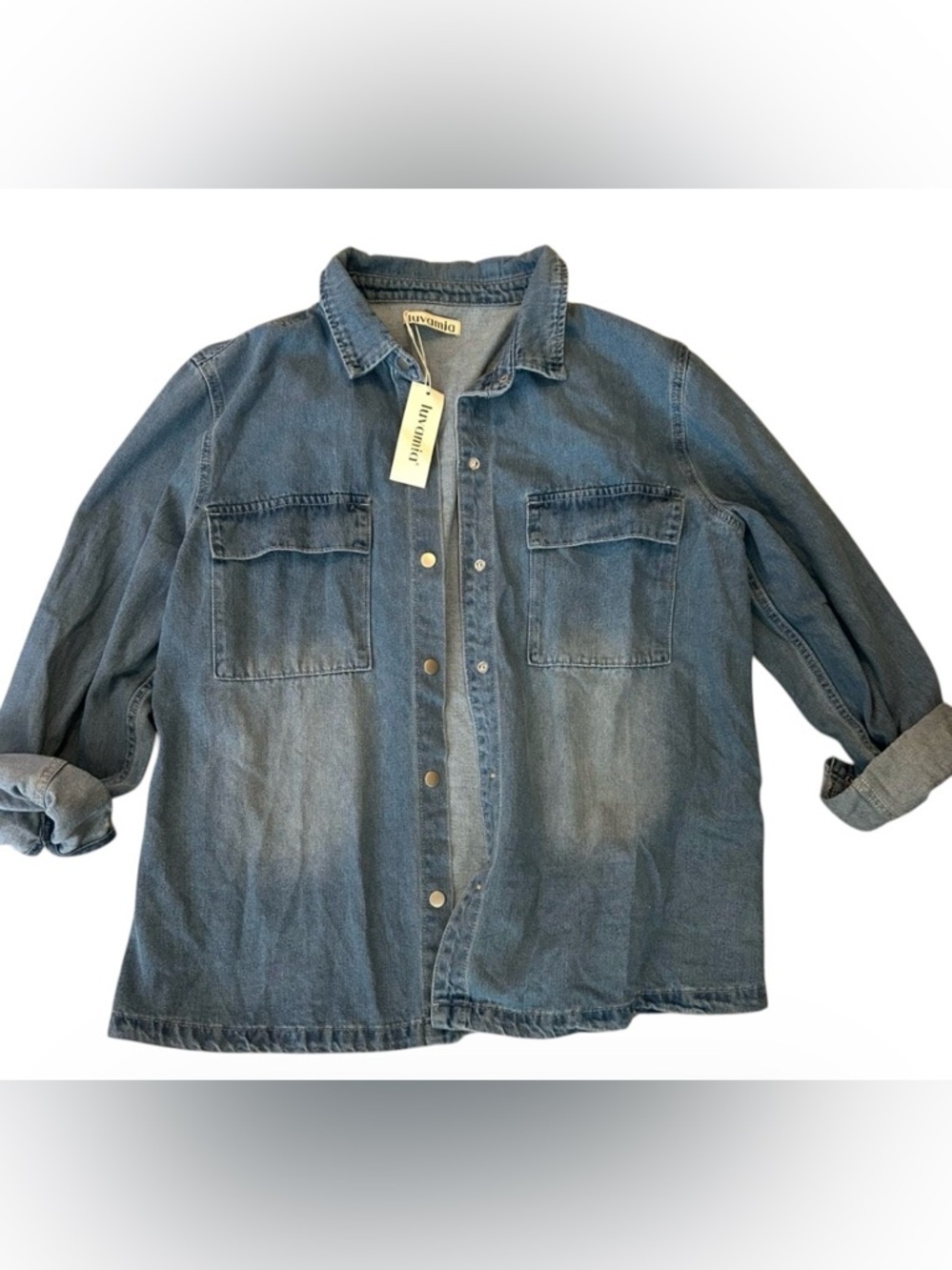 Luvamia Light Denim Stone Wash Shirt Jacket Sz XL NWT